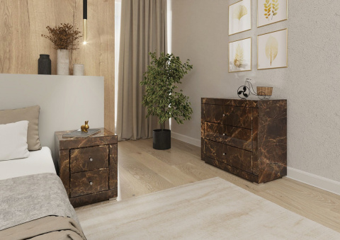 Lustrzana Komoda Brązowy Marmur 3