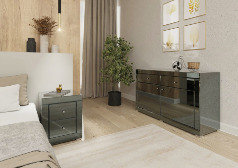 Lustrzana Komoda Szkło Grafitowe Duo