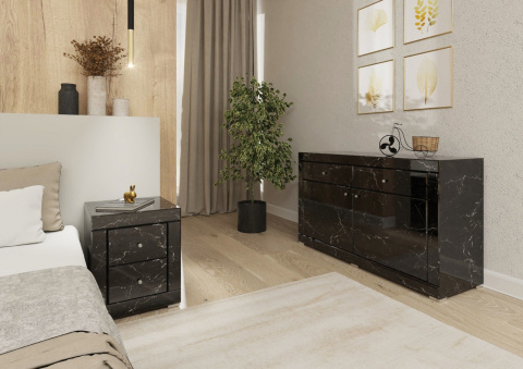 Lustrzana Komoda Czarny Marmur Duo