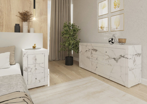 Lustrzana Komoda Biały Marmur Marsylia 180x40x100 Lustrzana Komoda Biały Marmur Marsylia 180x40x100