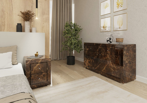 Lustrzana Komoda Brązowy Marmur Duo