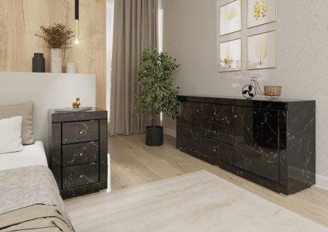 Lustrzana Komoda Czarny Marmur Marsylia
