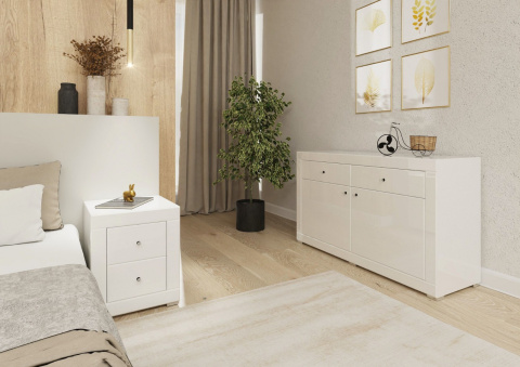 Lustrzana Komoda Białe Szkło Duo